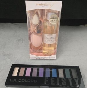 L.A. Colors Feisty Eyeshadow Palette with Marie Claire Sponge Set
